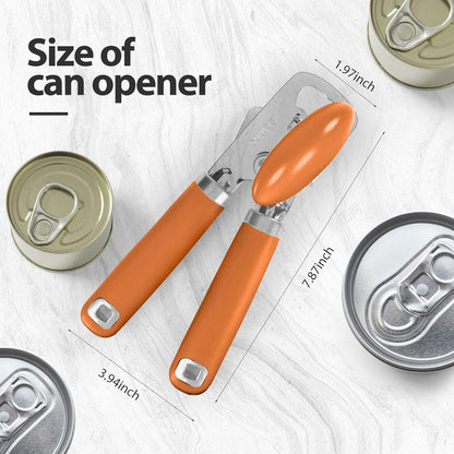 Safring Can Opener Manual, Heavy Duty Stainless Steel Smooth Edge Can Openers With Soft Touch Handle, Oversized Handheld Easy Turn Knob, Multi-Function Bottle Opener, Black