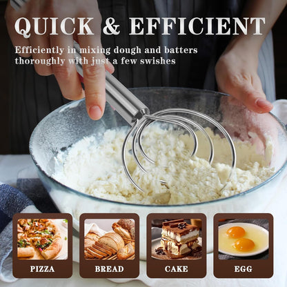 TEEVEA Danish Dough Whisk Stainless Steel for Sourdough Pizza and Bread Baking
