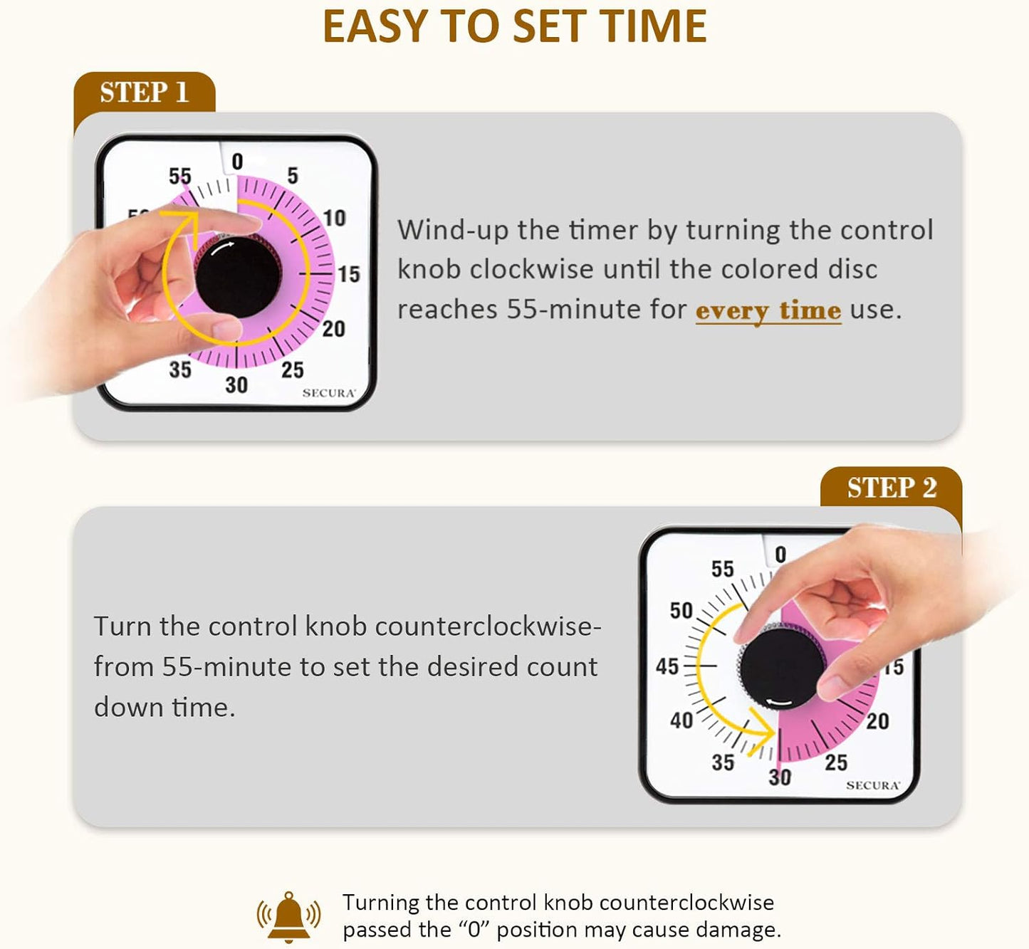 Secura 60-Minute Visual Countdown Timer, 7.5-Inch Oversize Classroom Visual Timer for Kids and Adults, Durable Mechanical Kitchen Timer Clock with Magnetic Backing (Blue)