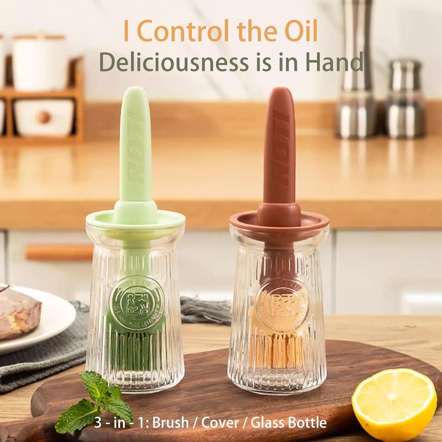 Food Grade Silicone Basting Brush with Integrated Oil Bottle - Heat Resistant, Household Kitchen Use for Pancake, Grilling & Barbecue (Green)