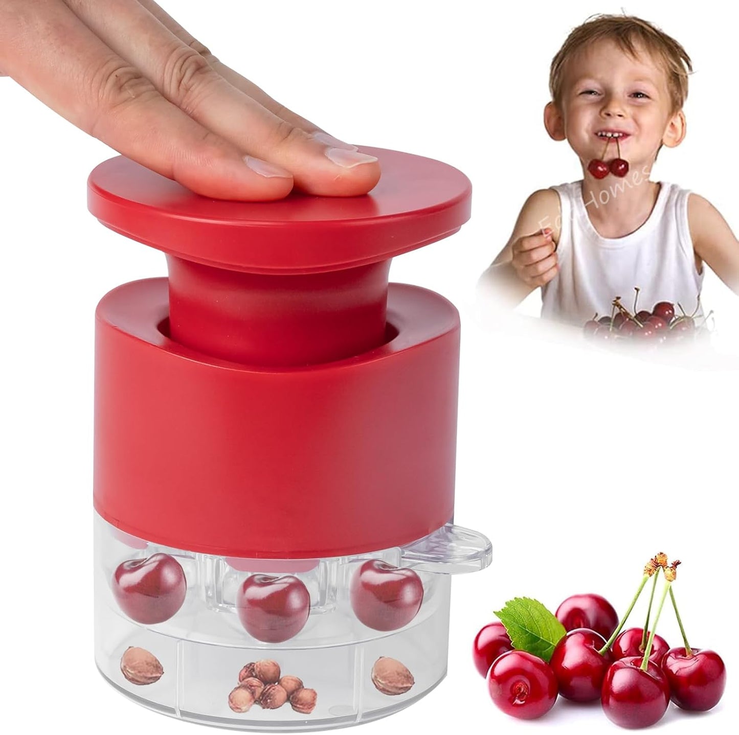 Cherry Pitter Multiple, Quick Release Multi Cherries Stoner Pitter 7-in-1, Push Button Cherr'y Core Pit'ter with Splatter Protector, Pit Remover for Making Jam(Save Time) (White, Large)