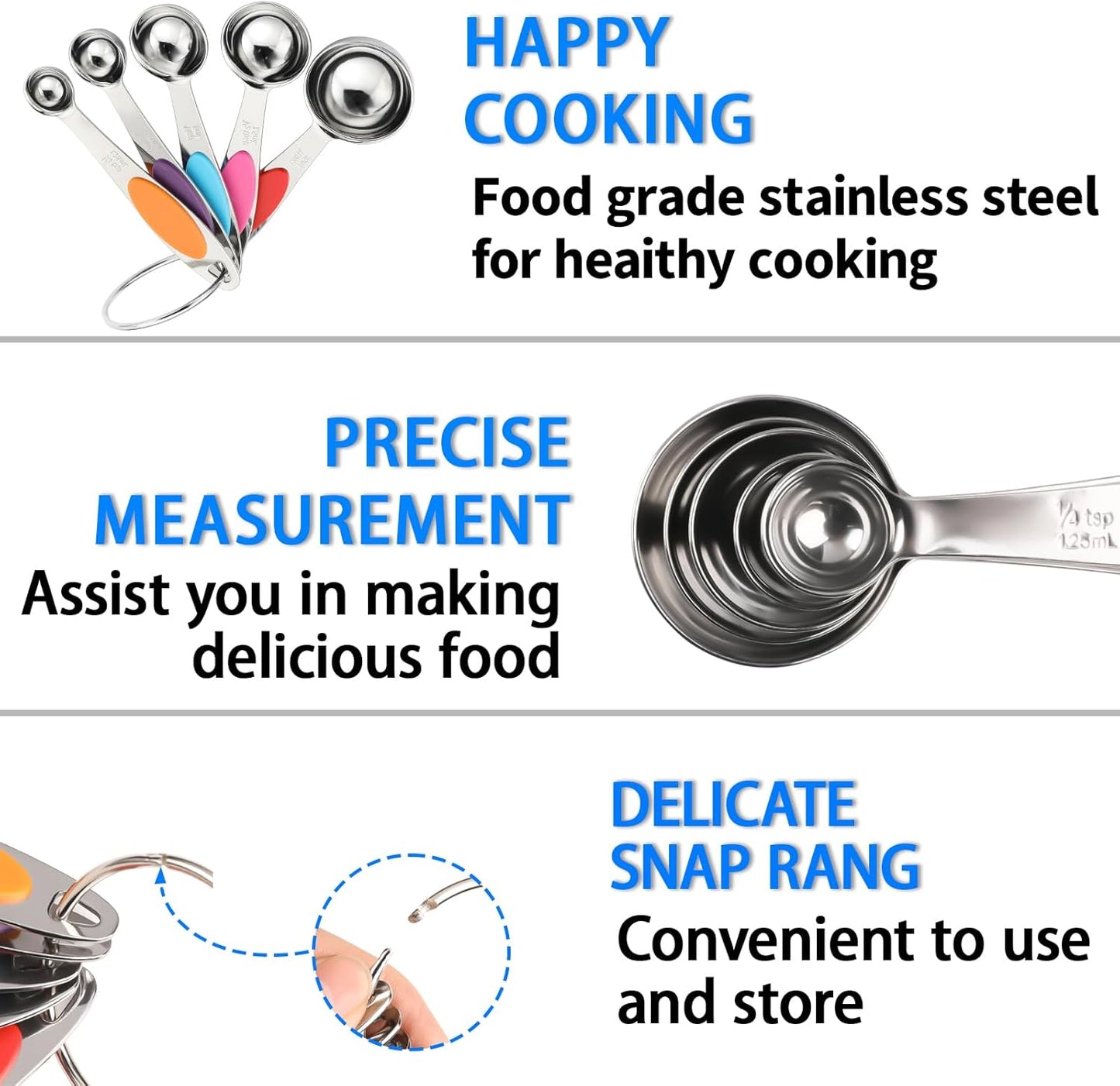 Magnetic Measuring Cups and Spoons Set, 12 Piece Stainless Steel Measuring Cups and Spoons Set, Nesting Kitchen Gadgets with Removable Clasp for Cooking & Baking (Black)