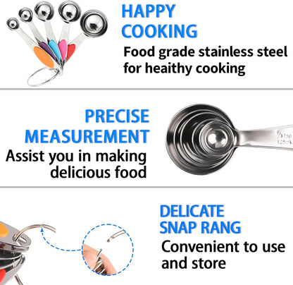 Magnetic Measuring Cups and Spoons Set, 12 Piece Stainless Steel Measuring Cups and Spoons Set, Nesting Kitchen Gadgets with Removable Clasp for Cooking & Baking (Black)