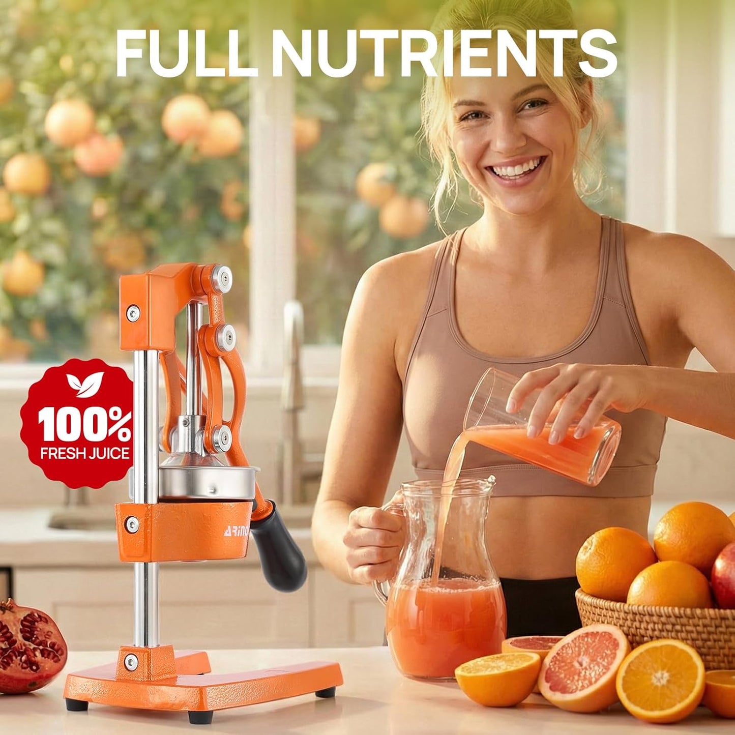 Kitchen Cast Iron Citrus Juicer,Manual Hand Press Orange Juicer,Heavy Duty Countertop Squeezer for Lemon,Orange, Easy to Use & Clean（Black)