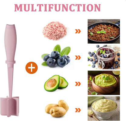 Meat Chopper, 5 Curve Blades Ground Beef Masher, Heat Resistant Meat Masher Tool for Hamburger Meat, Ground Beef, Turkey and More, Nylon Hamburger Chopper Utensil Non-scratch Utensils