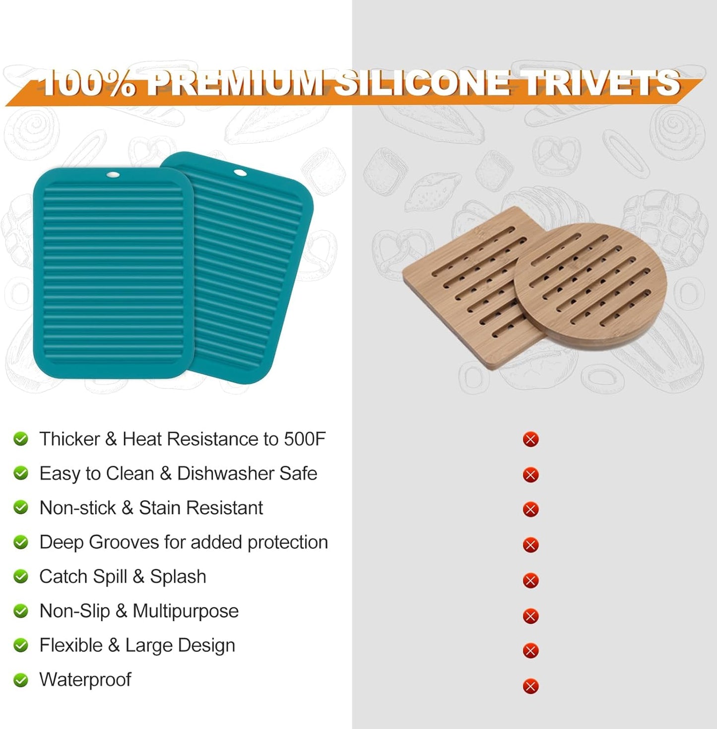 Joyhalo 4 Pack Silicone Trivets for Hot Pots and Pans,480℉ Heat Resistant Trivets for Hot Dishes,Hot Pads for Countertop,Kitchen Potholders,Black