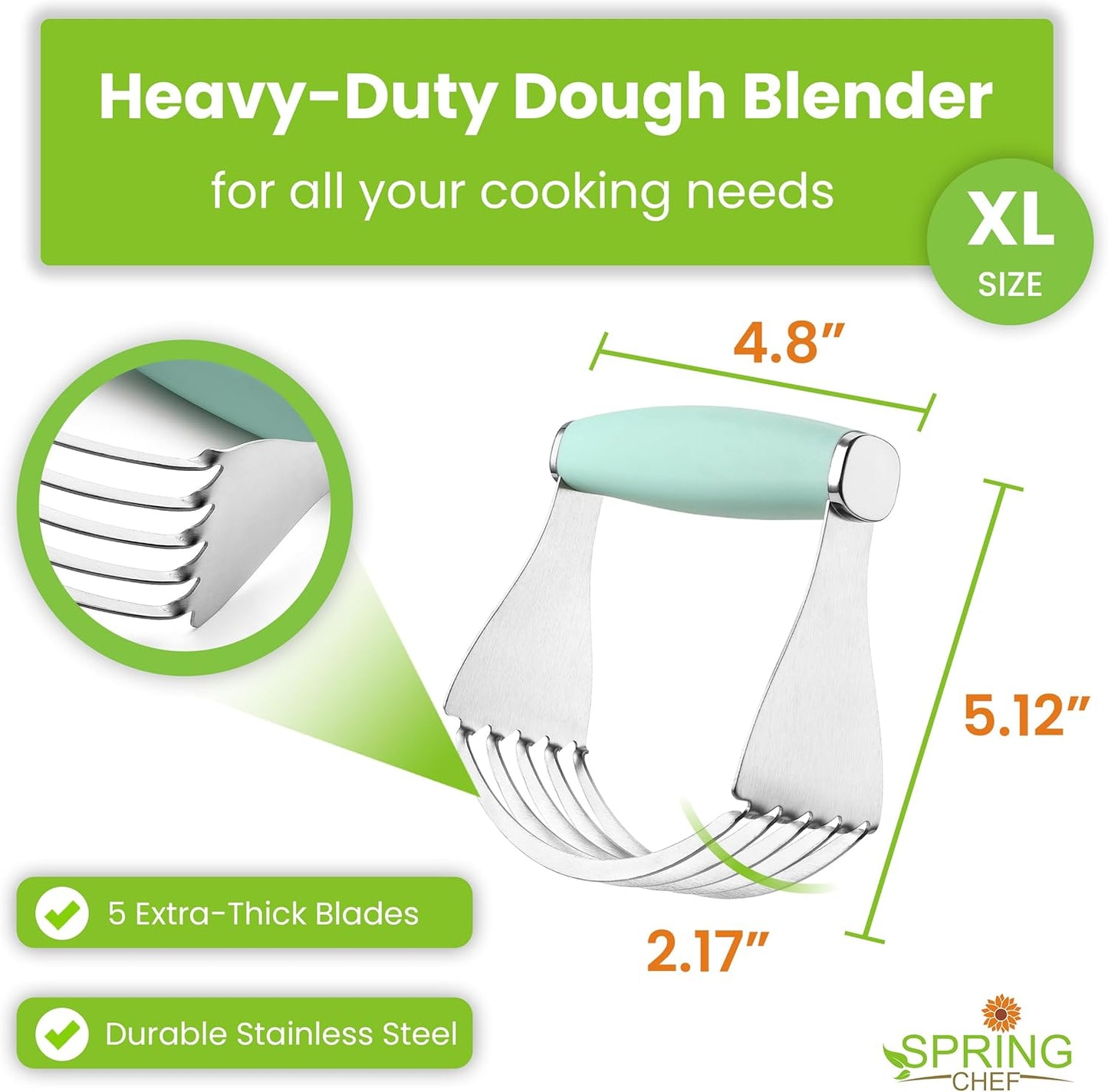 Spring Chef XL Stainless Steel Pastry Cutter Tool for Baking - Heavy Duty Dough Blender - Butter & Dough Cutter Tool with Sharp Blades - Pastry Blender for Easy Mixing - Dishwasher Safe - Black
