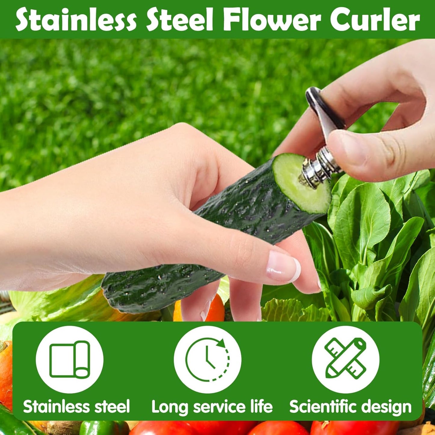 Stainless Steel Flower Curler, Piranha Spiral Cutter Tools, Stainless Steel Kitchen Tools, Easy to Clean Suitable for Cutting Zucchini Potatoes Cucumbers Carrots
