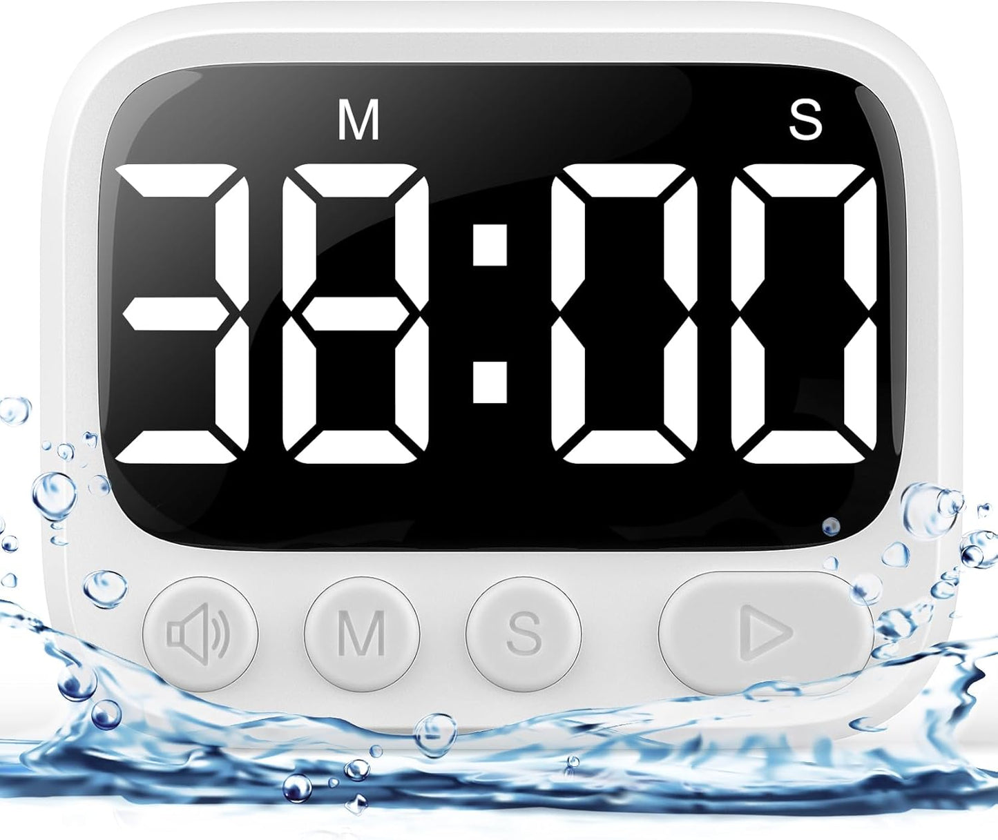 HAUKINIX Shower Timer Waterproof Bathroom Toilet Timer Digital Kitchen for Wall Mount, Study w/Foldable Stand, Countdown Stopwatch w/Suction Cup for Swim, Rechargeable, White