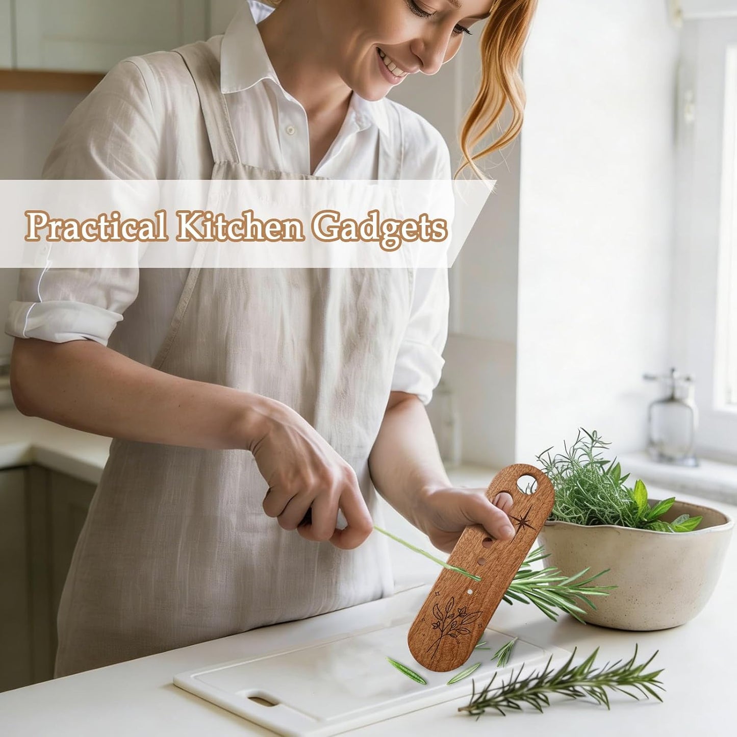 Premium Herb Stripper Tool, Herb Stripper Wooden with Cleaning Brush Set, Kitchen Herbs Leaf Stripping Tool, Herb Leaf Peeler for Collard Green Thyme Basil Rosemary Stripper, Practical Kitchen Gadgets