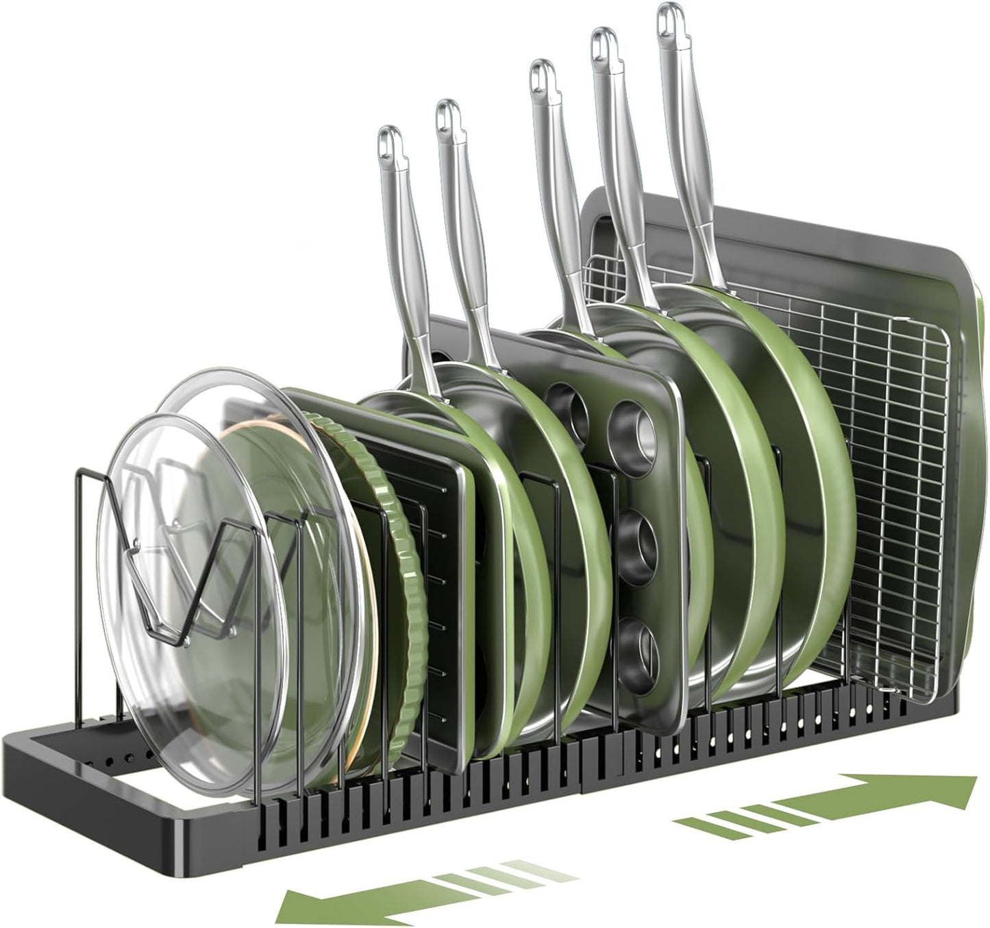 PanPanPal Pots and Pans Organizer under Cabinet, Expandable Pot Lid Organizer Holder with 10 Adjustable Compartment, Pan Organizers inside Cabinet for Lids, Bakeware, Kitchen Storage Pot Rack, Black