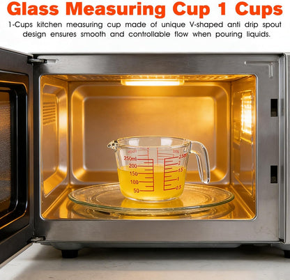 1 Cup Glass Measuring Cups,Clear Borosilicate Glass Liquid Measuring Cup for Kitchen & Baking Microwave Oven Dishwasher Safe Measuring Cups,8 oz/250ml Glass Measuring Cup