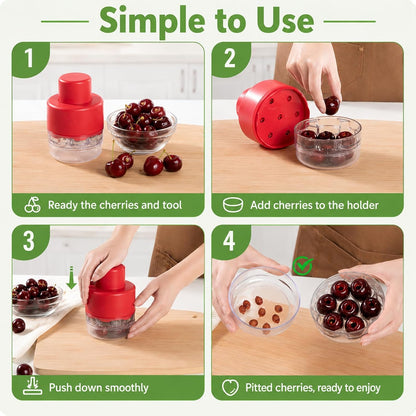 CUNSENR 7-in-1 Cherry Pitter Tool for 7 Cherries at Once, Large Capacity Cherry Corer & Cherry Seed Remover with Splash Guard, Easy Push Fruit Pitter for Cherries, Olives, Red Dates, Red