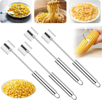 LemonRoad 4 Pcs Corn Cob Stripper, Long Handle Stainless Steel Stripping Tool, Corn on The Cob Remover, Fast and Safe, Suitable for Home Kitchens, Restaurant, Outdoor Bbqs Dining Enthusiasts