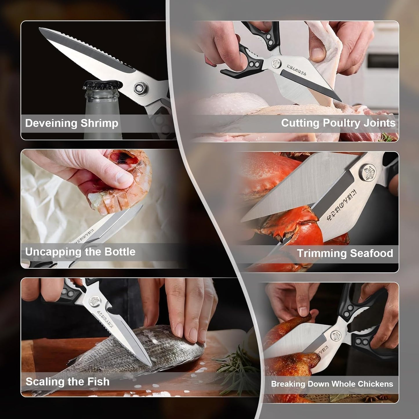 Dream Reach Poultry Shears, Heavy Duty Kitchen Shears with Serrated Edge, No Rust Spring Loaded, Multipurpose Stainless Steel Kitchen Scissors for Chicken, Bone, Meat, Turkey, Fish Thanksgiving Gifts
