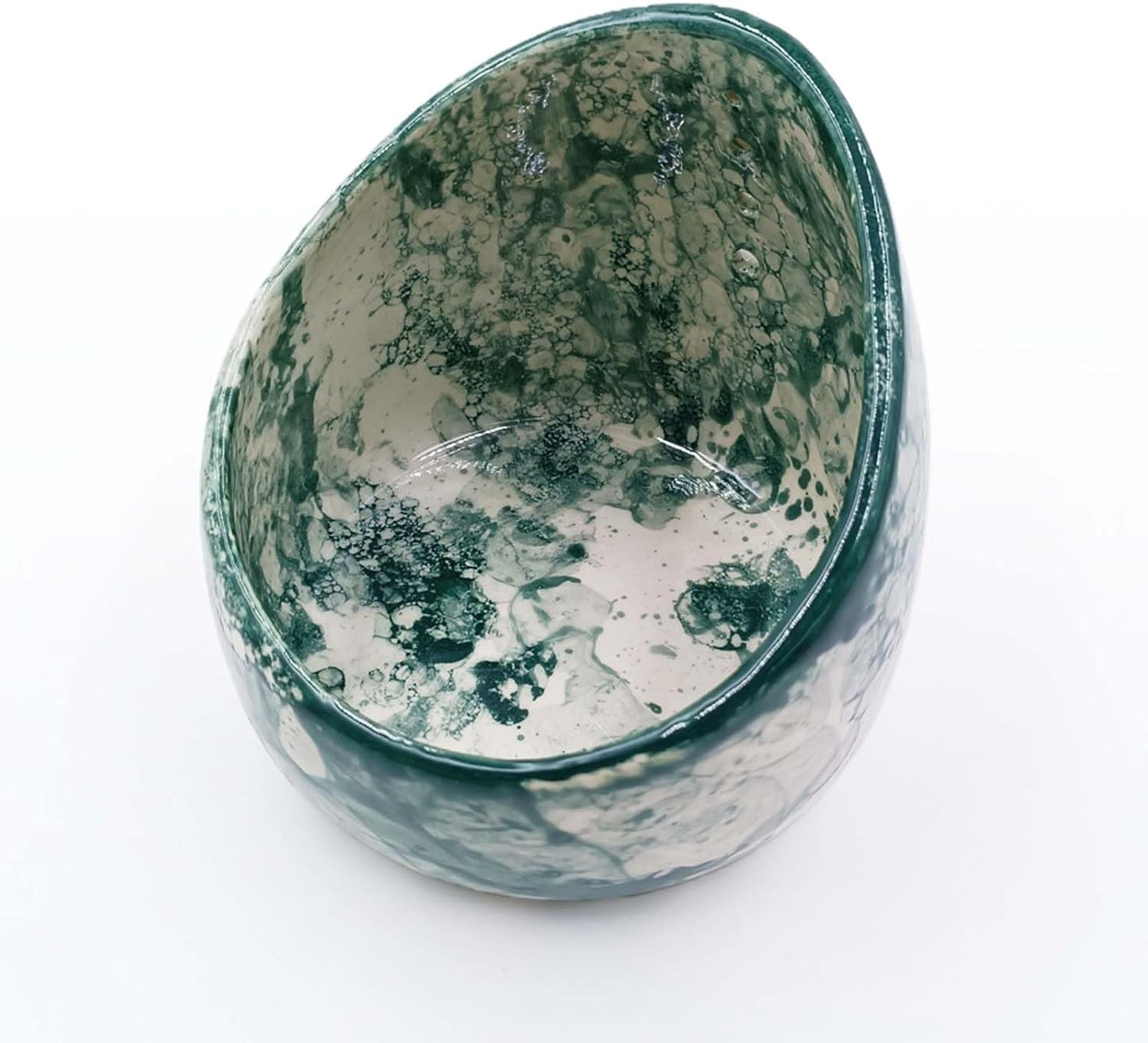 Green Glazed Pottery Herb Stripper Bowl - Handmade Ceramic Kitchen Tool with Four Sizes Holes for Parsley, Rosemary, Mint, Basil, Cooking & Meal Prep Also as Serving Bowl