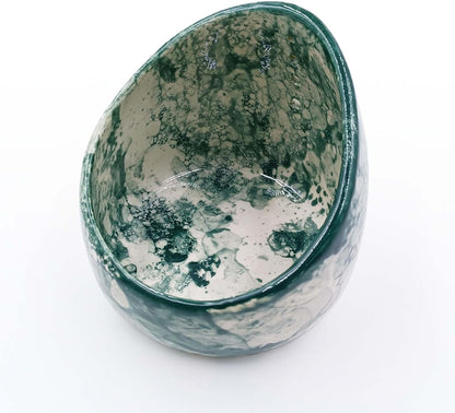 Green Glazed Pottery Herb Stripper Bowl - Handmade Ceramic Kitchen Tool with Four Sizes Holes for Parsley, Rosemary, Mint, Basil, Cooking & Meal Prep Also as Serving Bowl
