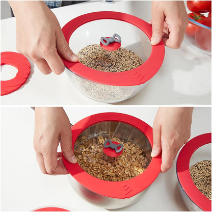 2 Pack Replacement Lids for Pyrex 7201-PC 4 Cup Glass Containers Mixing Bowl Silicone Storage Cover Leakproof Red