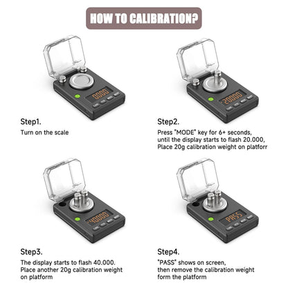 Milligram Scale 100g x 0.001g, MG Powder Scale with Selectable Auto Off, Built-in Bubble Level, 20g Calibration Weight Included, USB/Battery