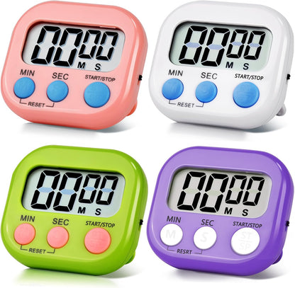 4 Pack Digital Kitchen Timer Magnetic Digital Timer with Big Display Loud Ring Cooking Timers for Cooking, Game, Gym, Break Time, Classroom(4, Pink, Green, Orange, White)