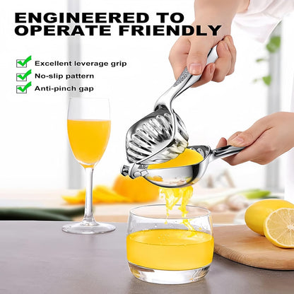 WUJIE Heavy Duty Manual Citrus Juicer, Stainless Steel Hand Press Lemon Lime Squeezer with Large Capacity and Filter, Easy Squeeze Professional Fruit Press