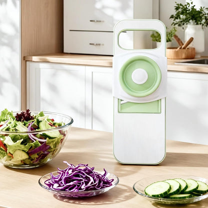 ZKIRON Stainless Steel Mandoline Slicer for Kitchen, 6-in-1 Vegetable Slicer with 360° Full-Cover Safety Guard, Adjustable Food Cutter for Potato, Carrot & Salad Prep, Space-Saving Design (Mint Green)