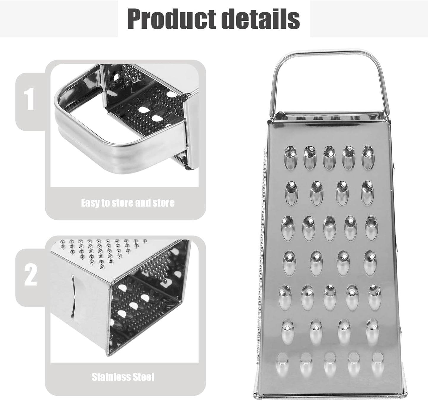 CALLARON Cheese Grater - Stainless Steel Vegetable Grater, 4 Side Ktichen Box Graters with Handle, Multifunction Cutter Slicer for Cheese, Potato, Fruit, Vegetable 3.5 x 7.9 inch