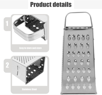 CALLARON Cheese Grater - Stainless Steel Vegetable Grater, 4 Side Ktichen Box Graters with Handle, Multifunction Cutter Slicer for Cheese, Potato, Fruit, Vegetable 3.5 x 7.9 inch