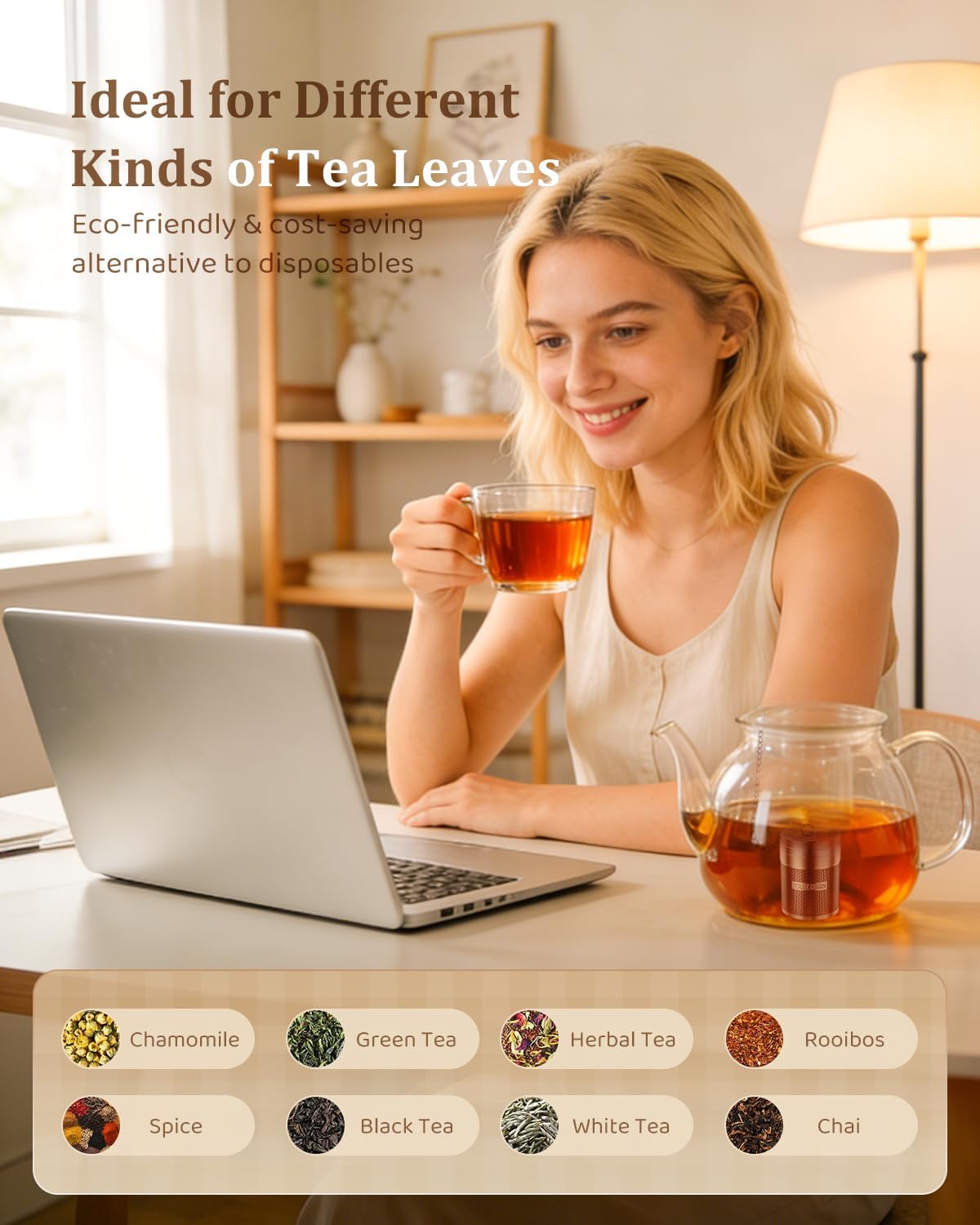 House Again Tea Infusers, Extra Fine Mesh Tea Strainers for Loose Tea, Updated Slim Threaded Lid & 304 Stainless Steel, Loose Leaf Tea Steeper for Brew Tea Spices & Seasonings