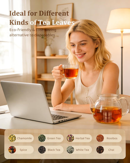 House Again Tea Infusers, Extra Fine Mesh Tea Strainers for Loose Tea, Updated Slim Threaded Lid & 304 Stainless Steel, Loose Leaf Tea Steeper for Brew Tea Spices & Seasonings