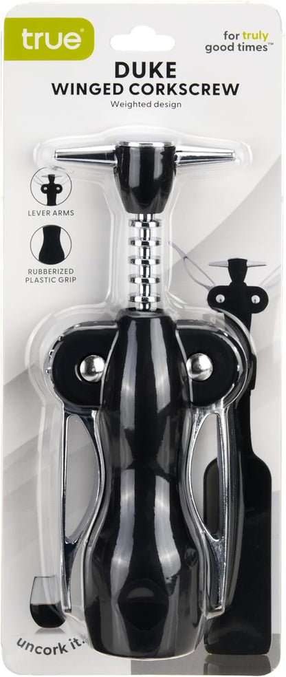 True Spiral Winged Corkscrew Wine Opener, Multi-Purpose Bottle Opener for Beers and Soft Drinks, Stainless Steel with Rubber Grip Wing Handle, for Bartenders, Home Bar, Kitchen, Restaurant, Silver