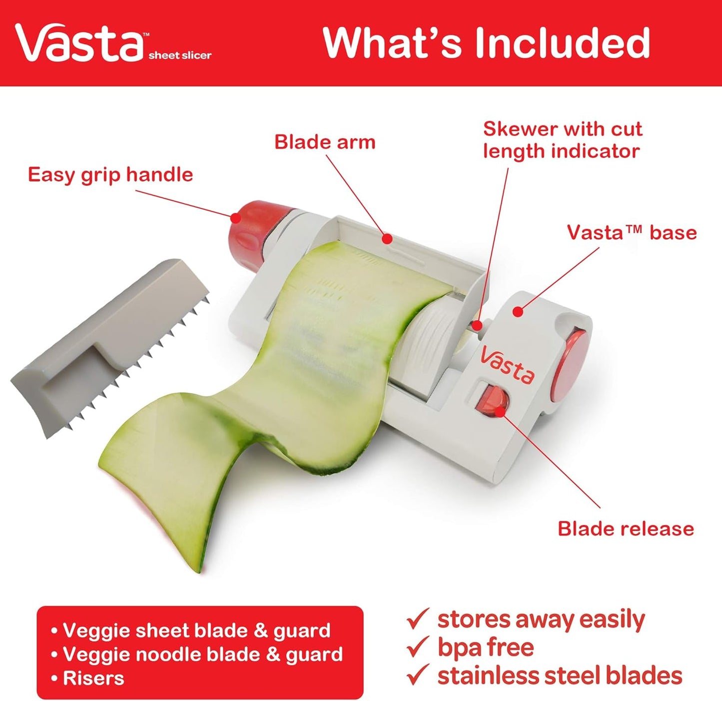 Vasta Veggie & Fruit Sheet Slicer, Stainless Steel Blade, 2 Attachements