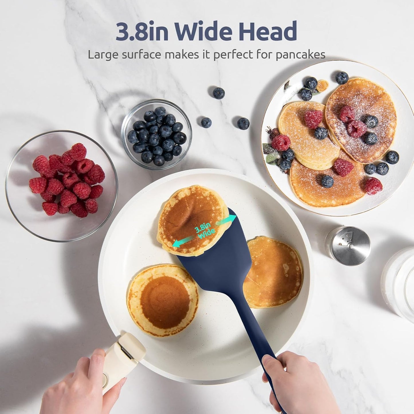 600ºF Heat Resistant Slotted Turner: U-Taste 13.6in Silicone Kitchen Spatula Flipper, 3.74in Wide Food Grade Flexible Thin Rubber Cooking Utensil for Egg, Pancake, Cookie in Nonstick Cookware (Red)
