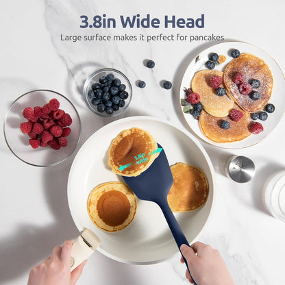 600ºF Heat Resistant Slotted Turner: U-Taste 13.6in Silicone Kitchen Spatula Flipper, 3.74in Wide Food Grade Flexible Thin Rubber Cooking Utensil for Egg, Pancake, Cookie in Nonstick Cookware (Red)