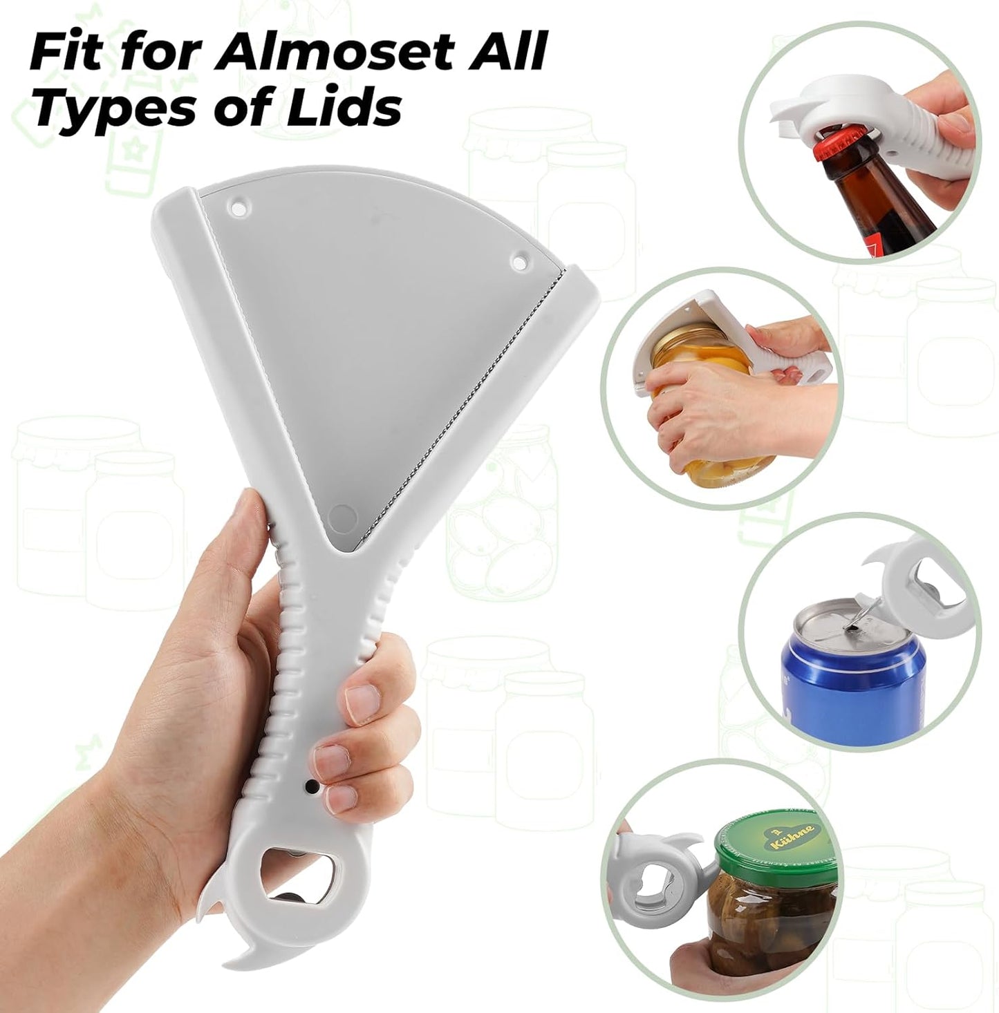 Jar Opener for Weak Hands, Ergonomic Bottle Opener Grip with Limited Hand Strength, Multi-Function Kitchen Gadget for 0.5-5.1 Inch Lids, Gray