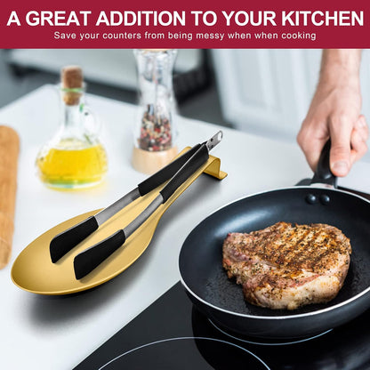 Spoon Rest Set of 2, E-far Stainless Steel Spoon Ladle Holder Spatula Rest for Kitchen Stove Top, Large Size & Dishwasher Safe