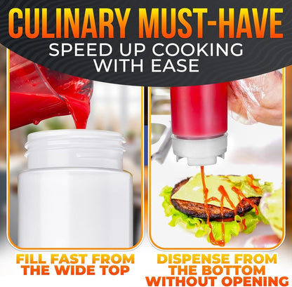 6 Pcs Condiment Squeeze Bottles 16 Oz - 9.2x2.44" Clear Bottles With Self-Closing Valve, Flexible, Easy to Clean and Fill - Dispenser for Sauces and Dressings
