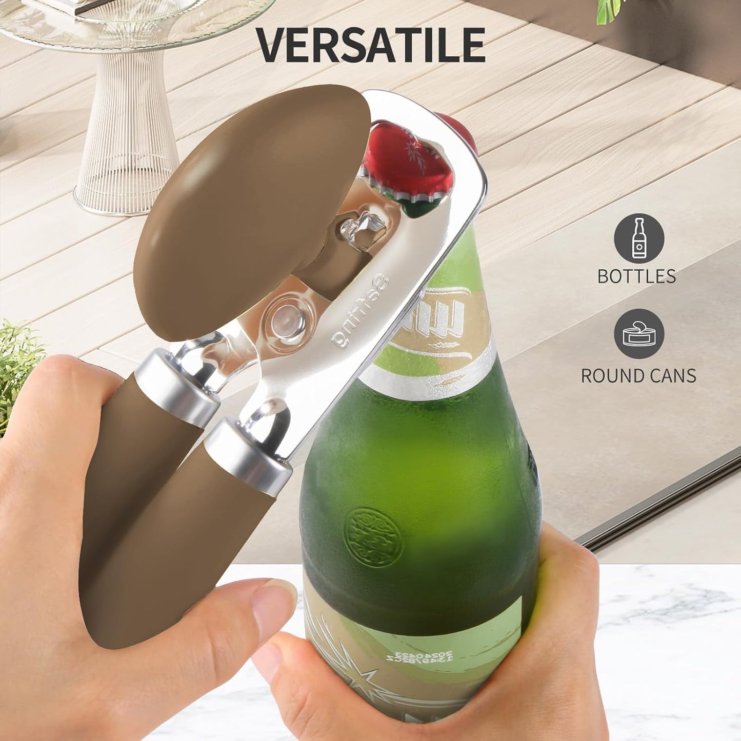 Safring Can Opener Manual, Heavy Duty Stainless Steel Smooth Edge Can Openers With Soft Touch Handle, Oversized Handheld Easy Turn Knob, Multi-Function Bottle Opener, Black