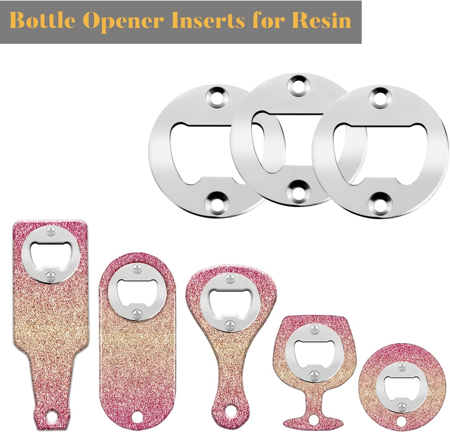 Bottle Opener Insert - 20 Sets Stainless Steel Inserts Kit with Screws Screwdriver for DIY Resin Mould Kit Hardware Parts Supply（black)