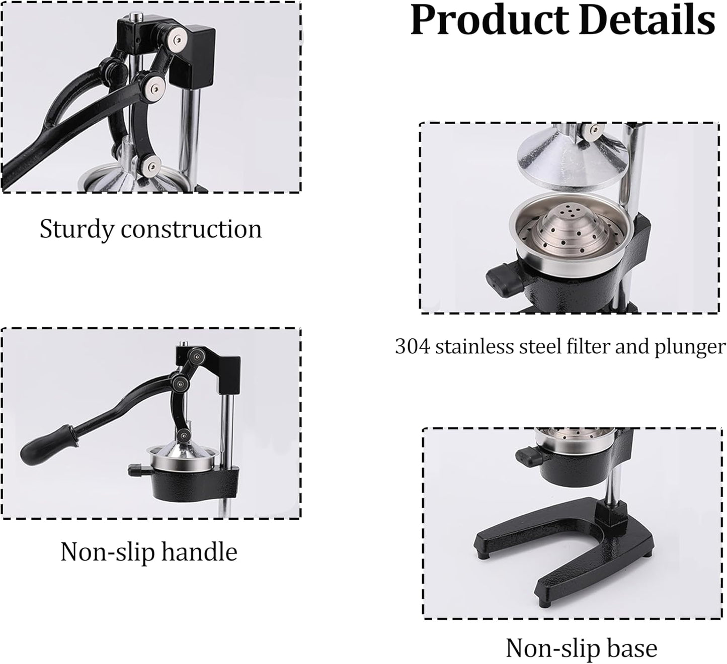 LIU&LIU Citrus Juicer with Lever Press,Hand Press Fruit Juicer with 304 Material Pressure Lid and Filter Screen, Removable and Easy to Clean,Silver
