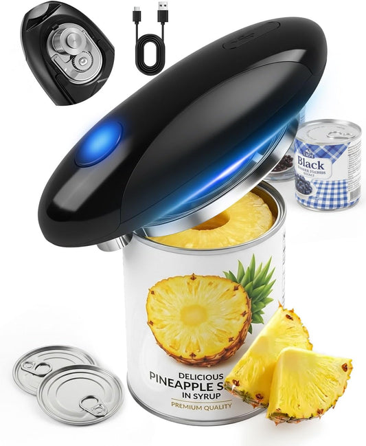Electric Can Opener, One-Touch Hands Free Can Opener, Side-Cut Can Opener, Safety Smooth Edge, Rechargeable Cordless Can Opener Fits Most Cans, Great for Seniors & Arthritis