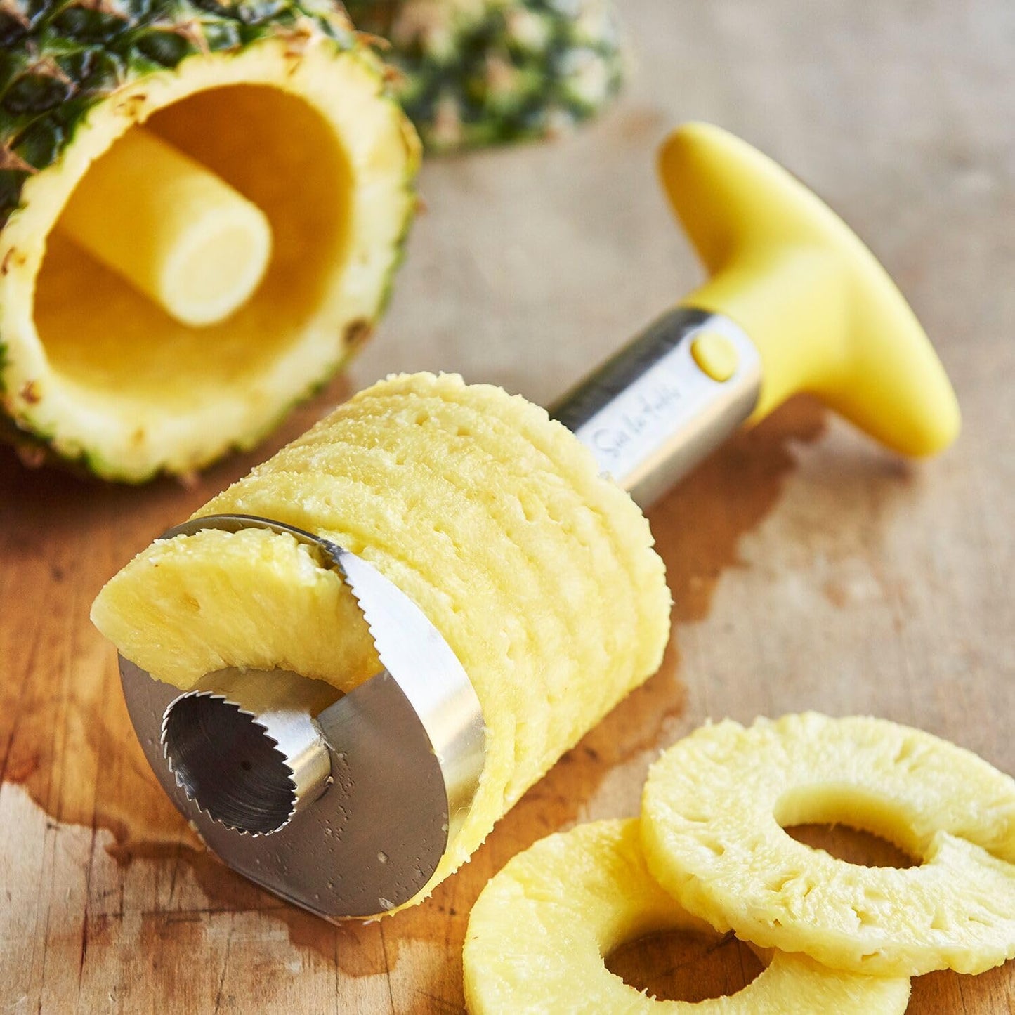 Sur La Table Pineapple Corer and Slicer, Stainless Steel Twist-Action Tool for Coring and Slicing Fresh Pineapple in One Motion