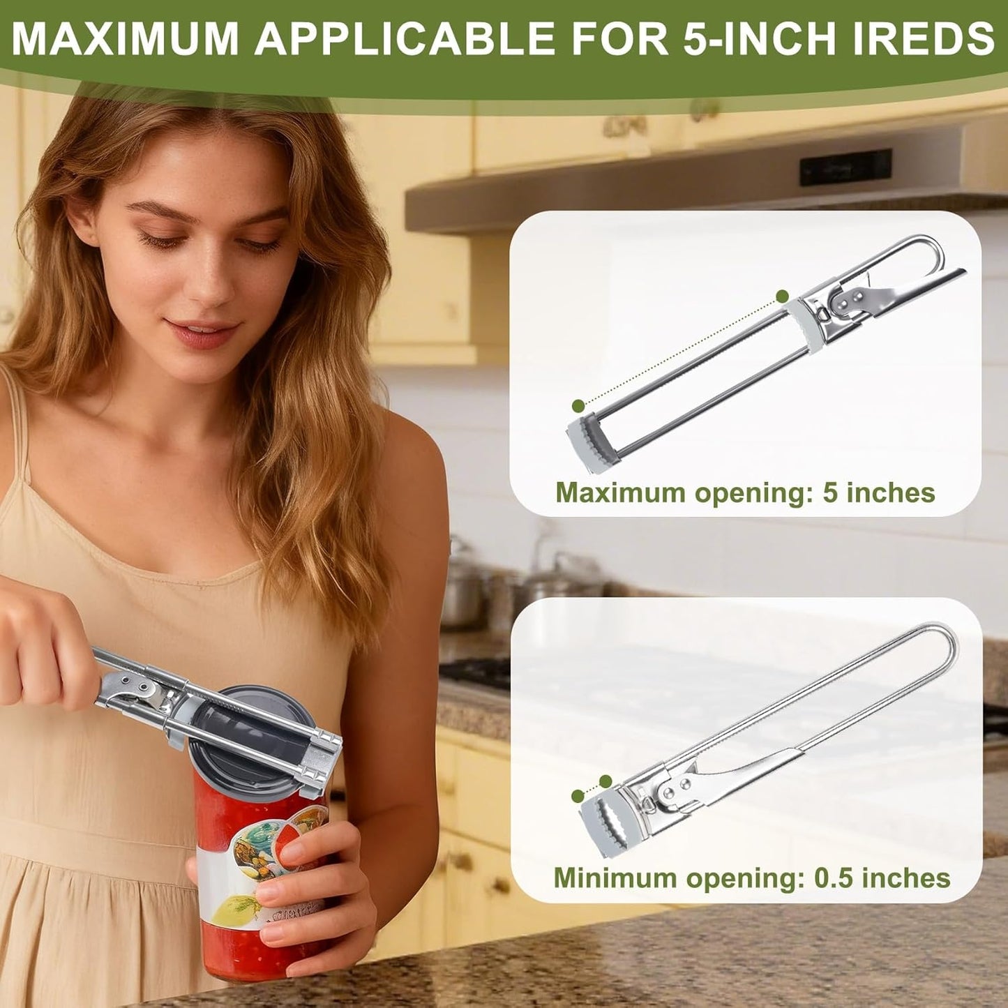 Adjustable Jar Opener –2026 Stainless Steel Can & Bottle Opener for Weak Hands Seniors Up to 4-Inch Lids,Optional Silicone
