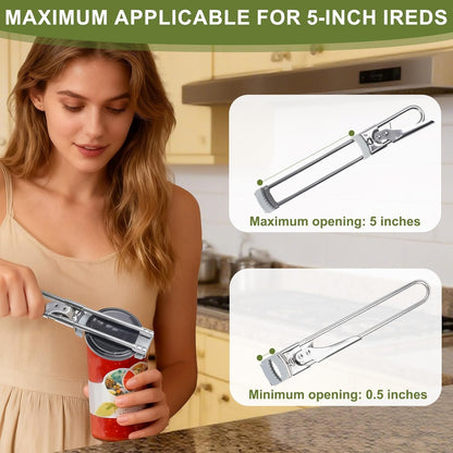 Adjustable Jar Opener –2026 Stainless Steel Can & Bottle Opener for Weak Hands Seniors Up to 4-Inch Lids,Optional Silicone