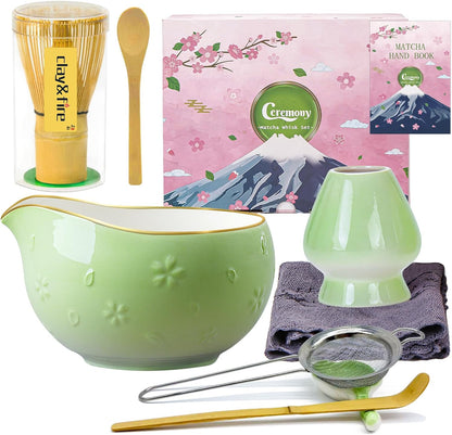 Clay&Fire Matcha Whisk Set, 9 pcs Ceramic Matcha Set, Gifts for Women,Matcha Bowl with Spout and Whisk, Matcha Kit for Matcha Lovers, Gift Mother's Day, Birthday, Anniversary