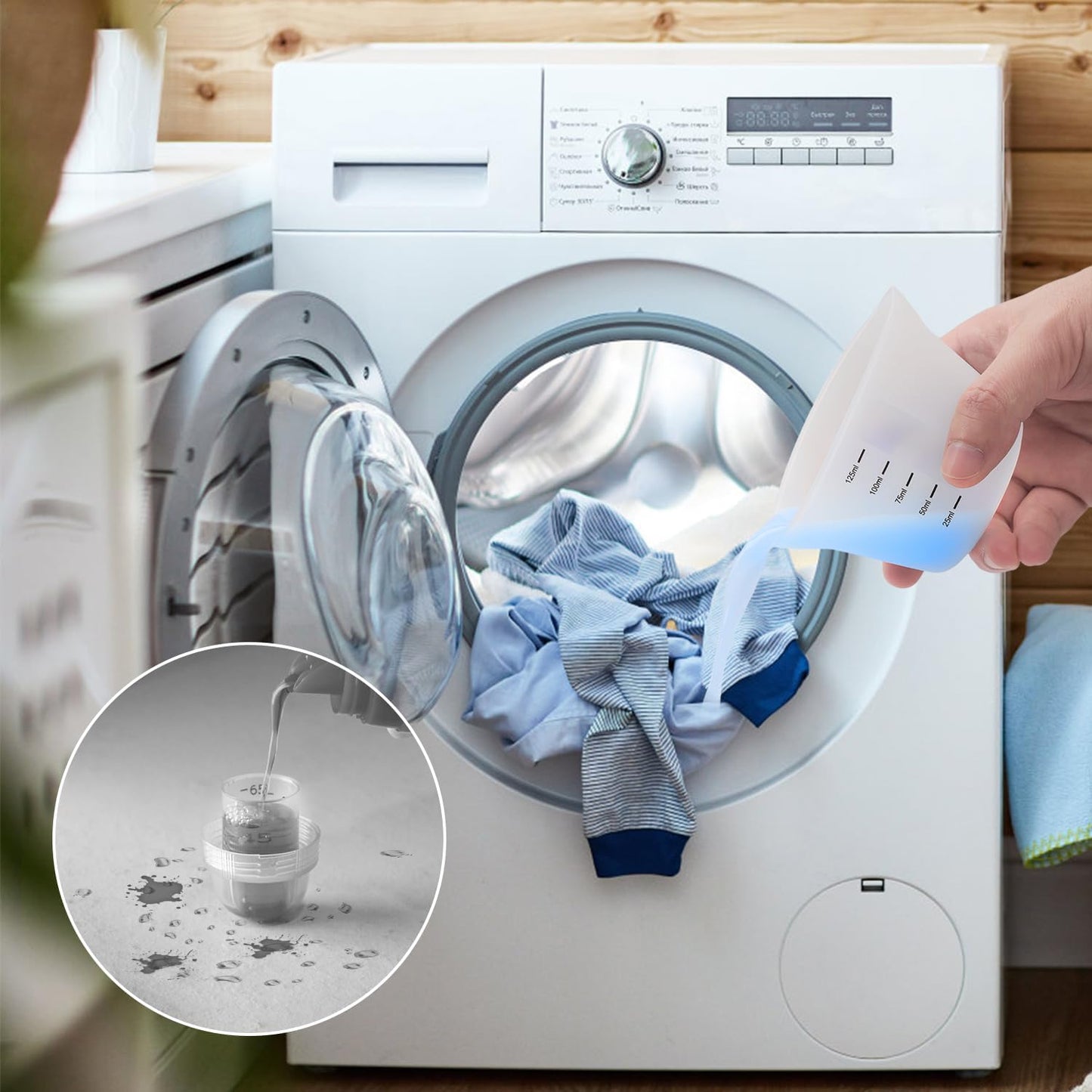 4pcs Laundry Measuring Cup, 125ml Silicone Liquid Measuring Cups Reusable Washable Laundry Detergent Measuring Cup, No More Mess or Leaks for Bathroom Dormitory