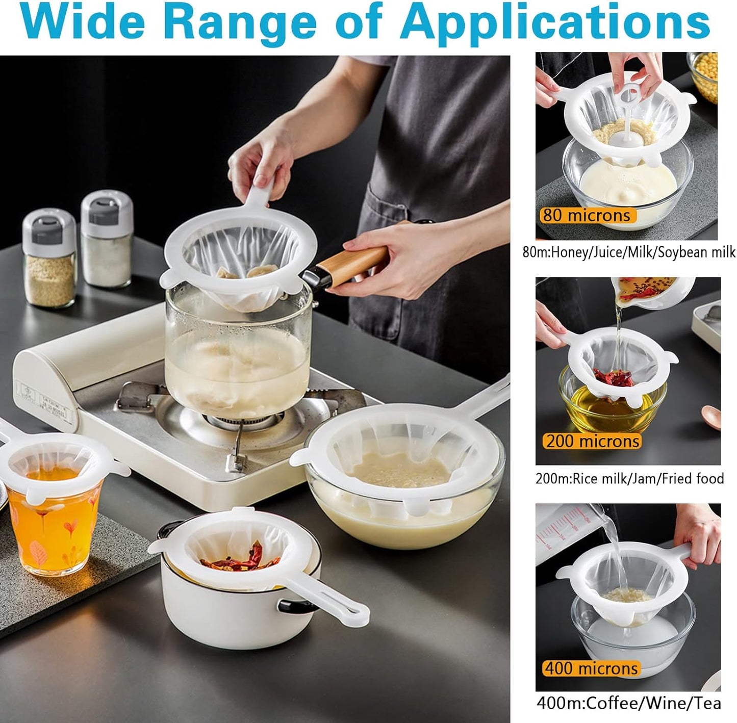 Kitchen Ultra-Fine Nylon Mesh Strainer Food Yogurt Mesh Sieve Plastic Mesh Colander with Handle Mini Brine Shrimp Separation Net for Filtering Juice Juice Milk Honey (400Mesh)