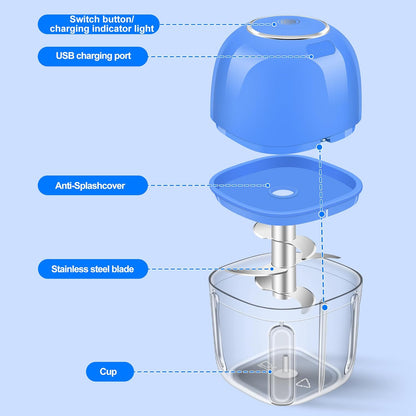 450ML (1.8 Cup) Electric Garlic Chopper, Mini Portable Food Processor, Garlic Grinder Masher for Onion, Ginger, Chili, Fruit, Vegetable, Meat