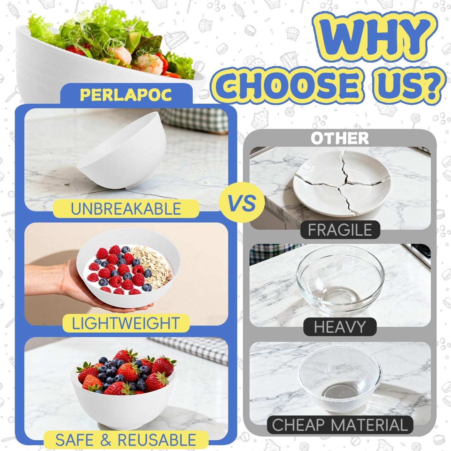 Wheat Straw Bowls Set with Lids, Unbreakable 40 OZ Cereal Bowls Set of 4, Salad Container for Lunch, Microwave & Dishwasher Safe Bowl Set for Kitchen, Picnic, RV, Camping, Multi