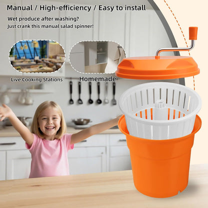 2.5 Gallon Salad Spinner,Large Capacity Vegetable Friuts Salad Dryer,Commercial Manual Salad Mixer for Restaurants Kitchen & Catering,Green & Orange. (Green, 2.5 Gallon)